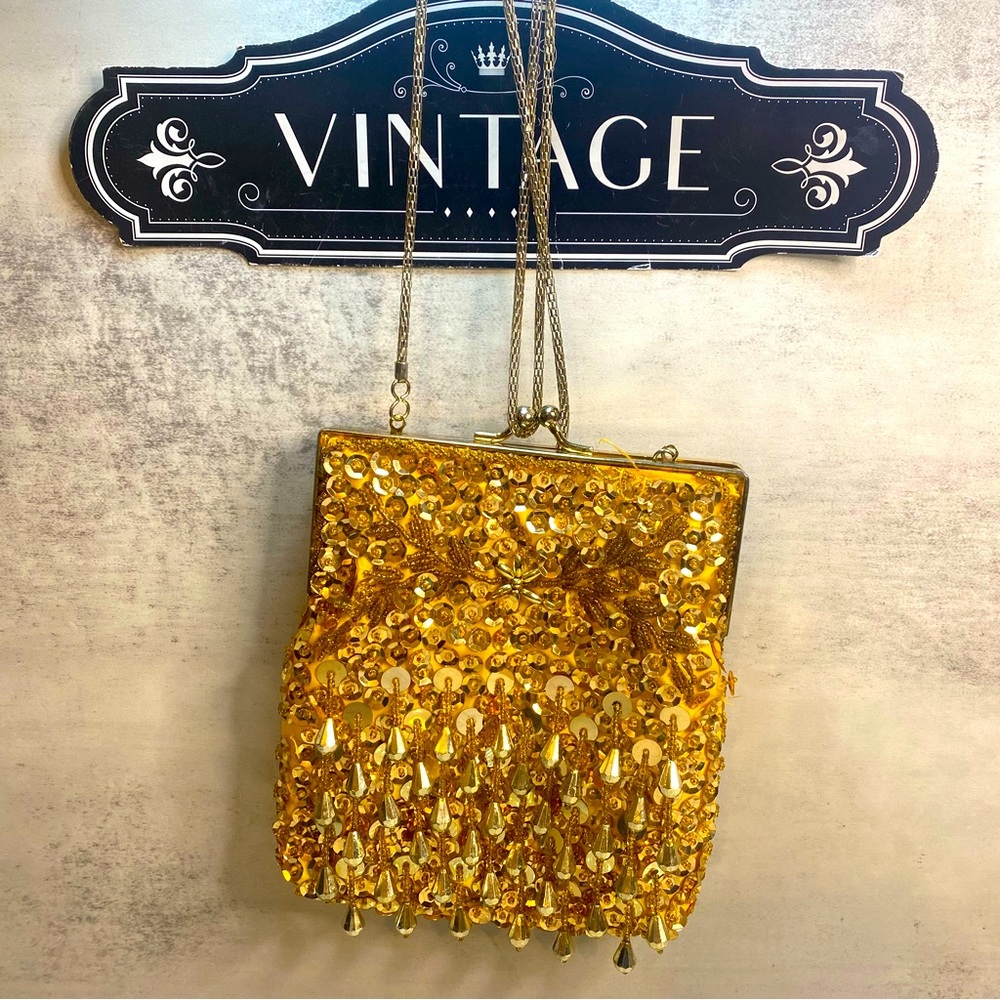 Vintage Beauty 💛 Prom Night Sequin & Beaded Golden Evening Bag/Clutch Clean